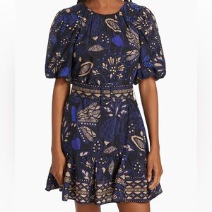 FARM Rio Blue and Tan Floral Mini Dress